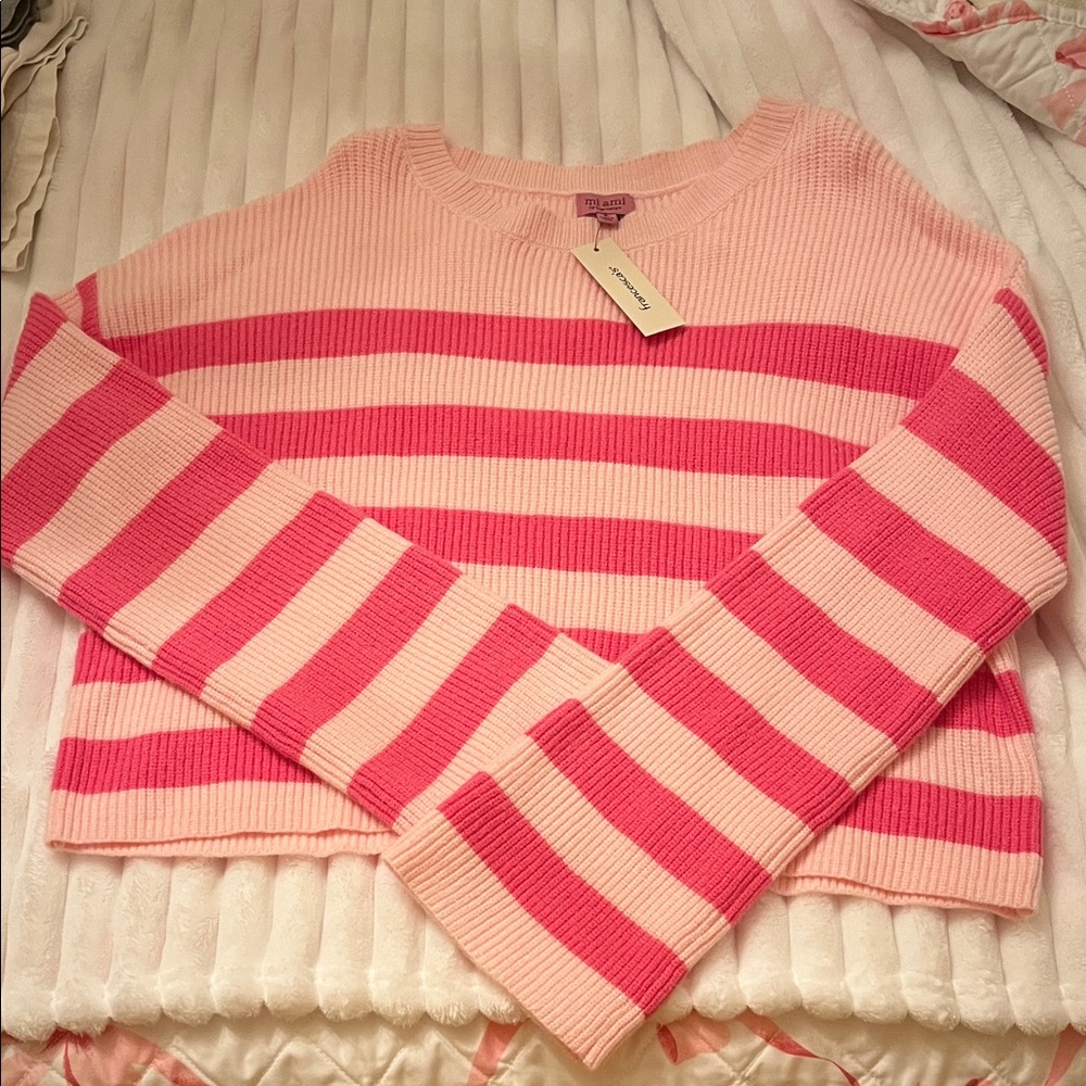 NWT Francesca’s Pink Striped Sweater